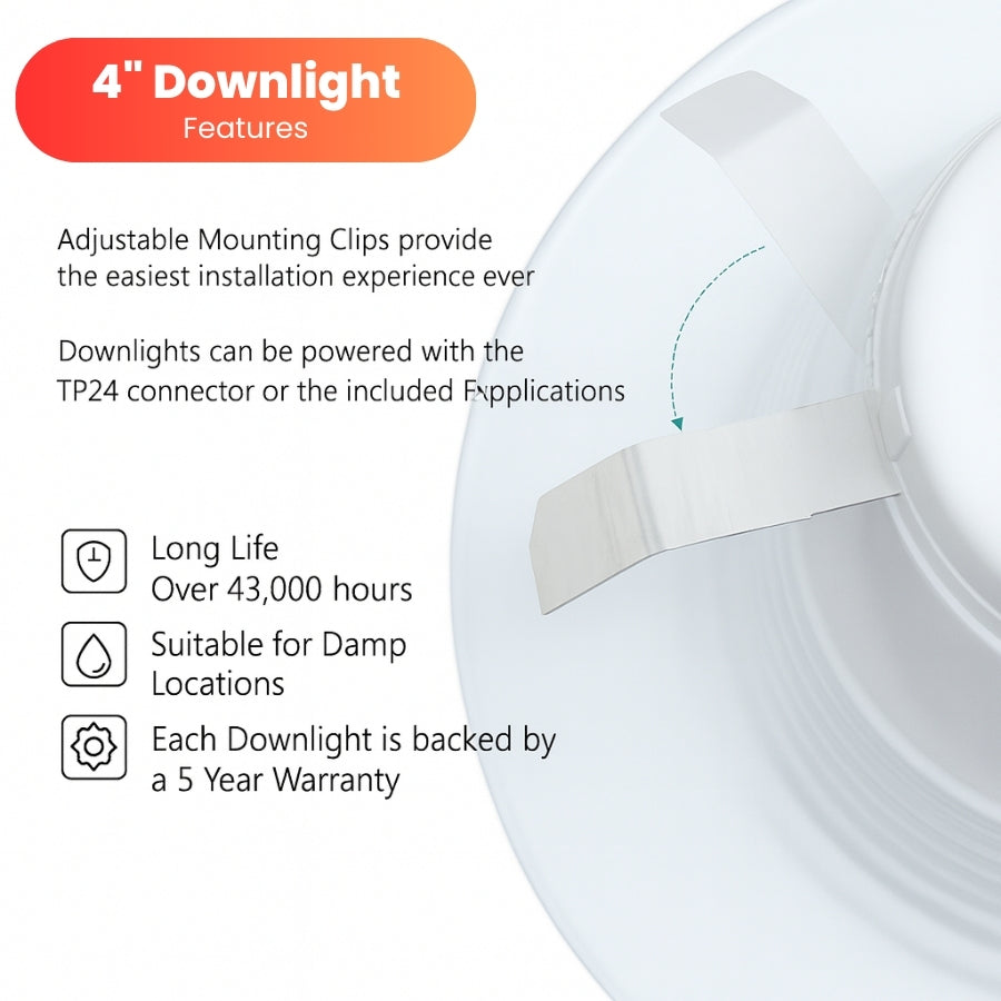 WAWA Lights 4-Inch Retrofit LED Can Light, 10W, 650 Lumens, 5CCT, Dimmable, Baffle Trim, ETL