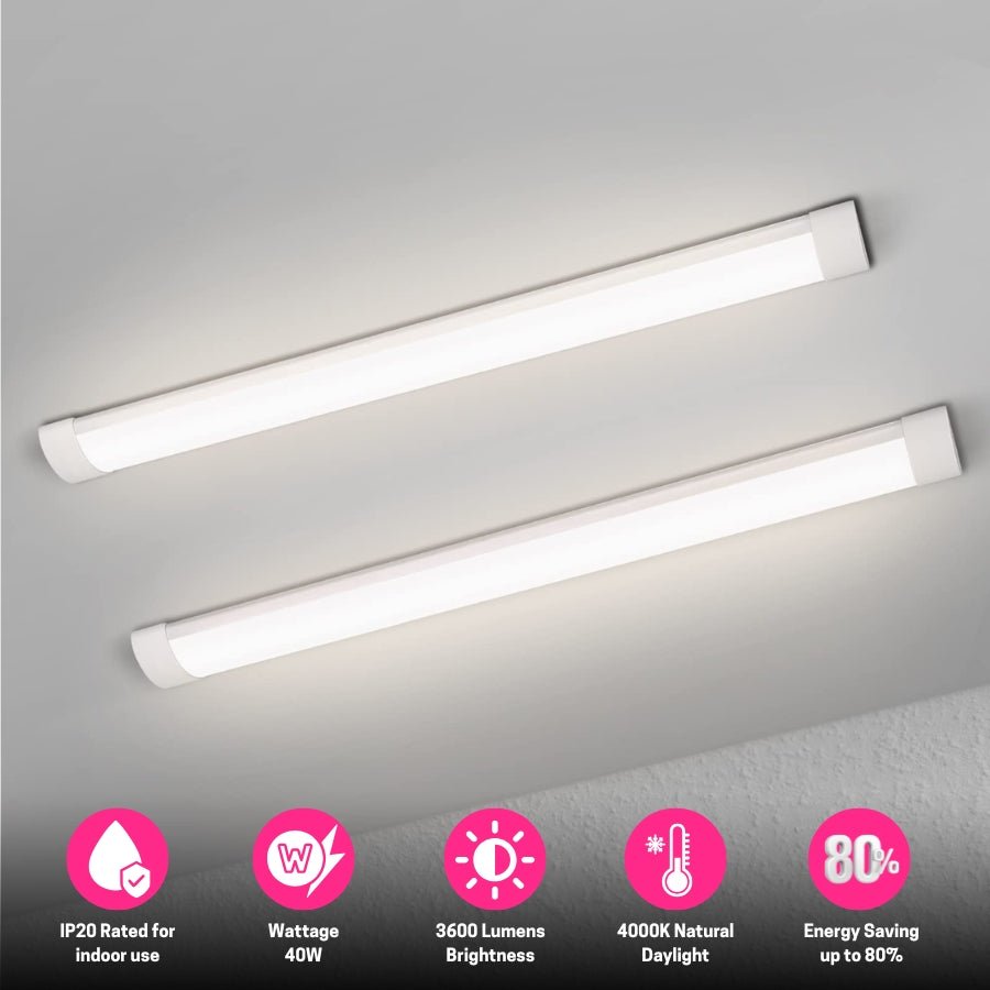 WAWA Lights 4FT LED Batten Surface Mount Light, 40W, 5000K, Slim Profile, IP20, Commercial