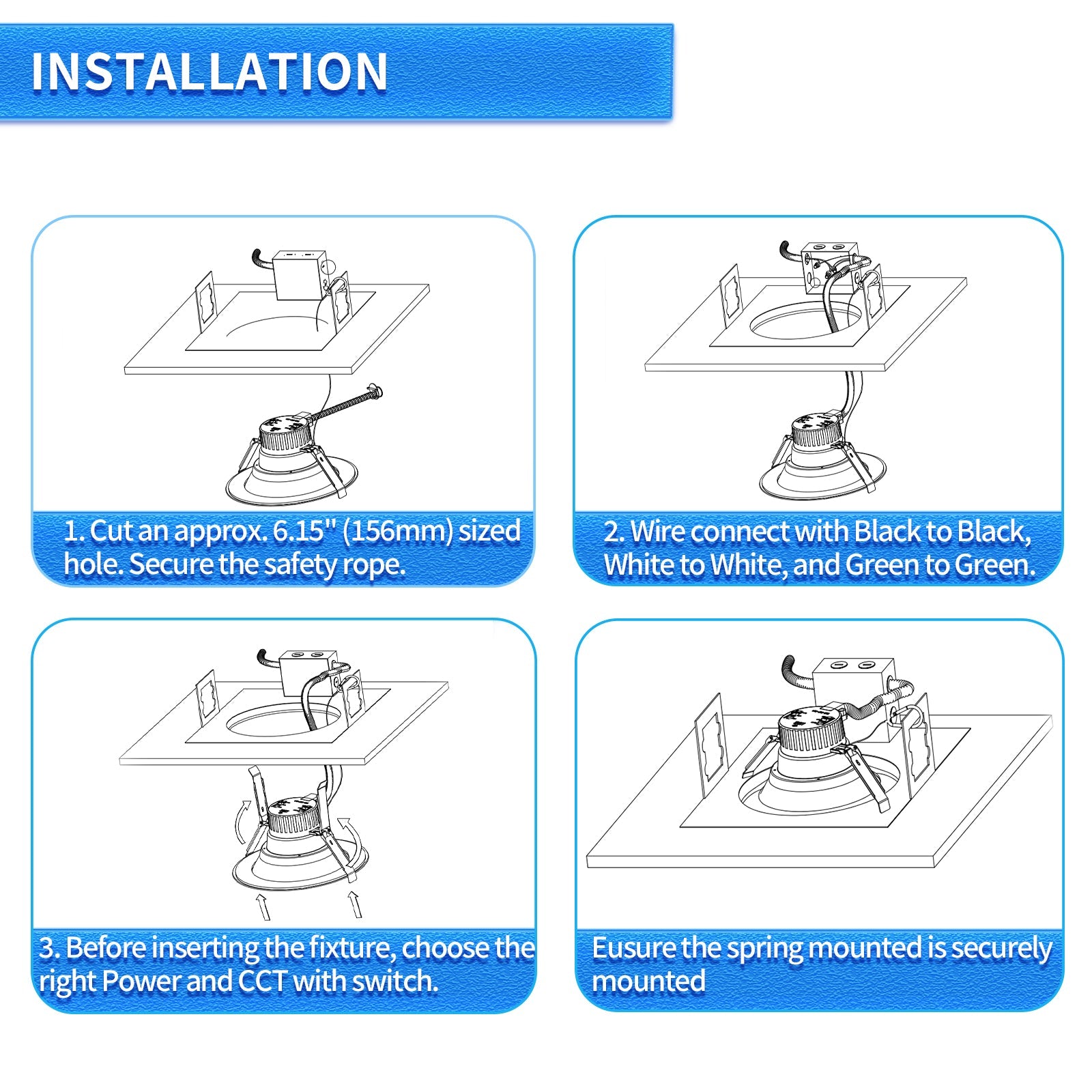 WAWA Lights 6-Inch Canless LED Recessed Downlight, 10–22W, 1,850 Lumens, 4CCT, Wafer-Thin, UL