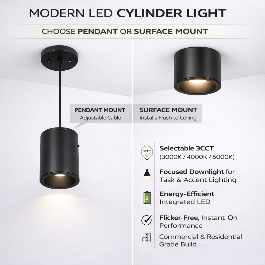 WAWA Lights LED cylinder pendant light fixture surface mount