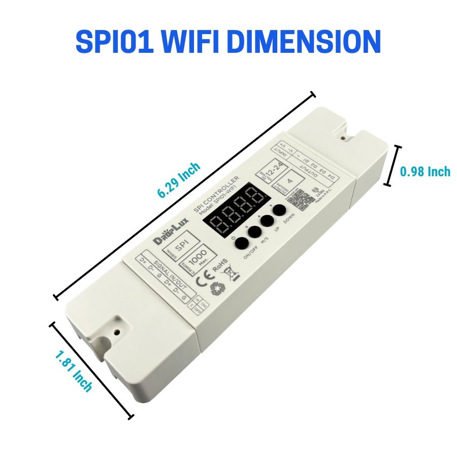 WAWA Lights SPI01-WiFi LED Strip Controller, 12–24V, 4-Channel RGB IC, 2.4GHz RF, Tuya App
