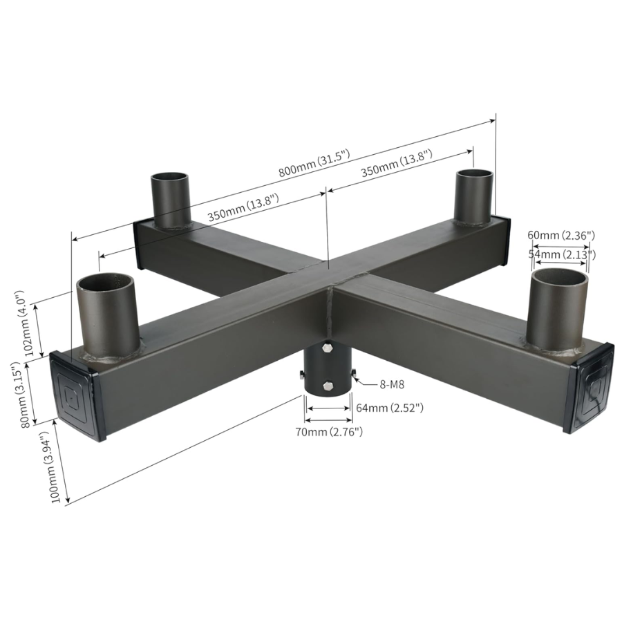 WAWA Lights 4-inch round pole tenon reducer, dimensions