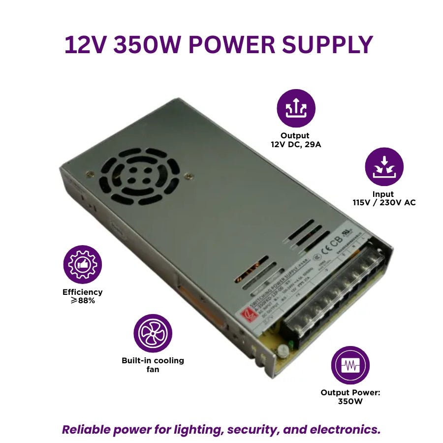 WAWA Lights LRS-350-12 350W 12V Switching Power Supply, 29A, UL/CE/RoHS, Single Output