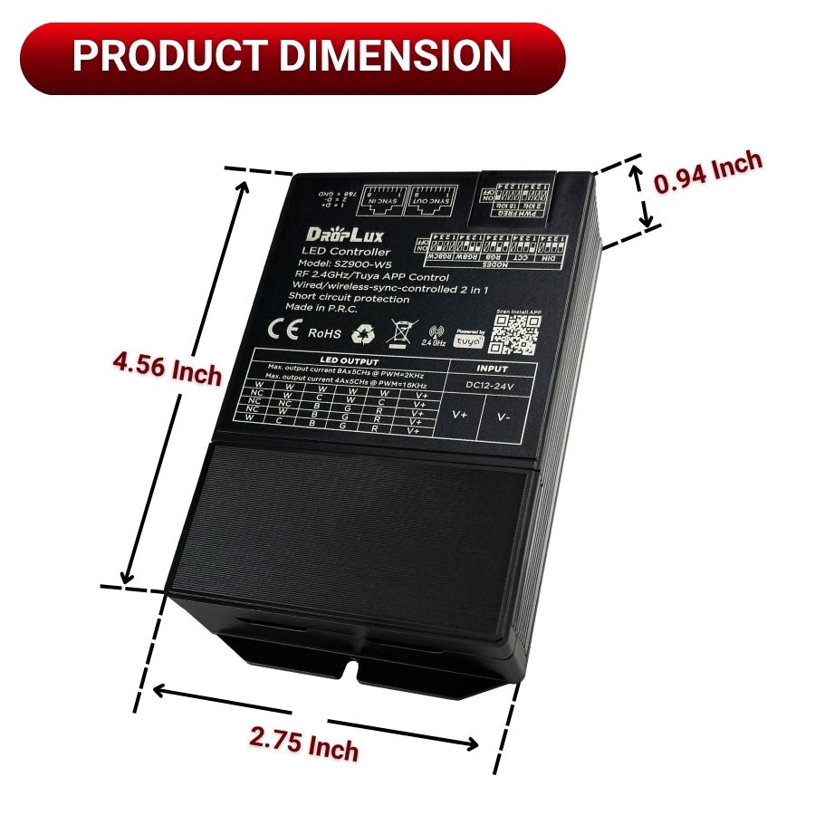 WAWA Lights Remote control LED strip lights product dimension