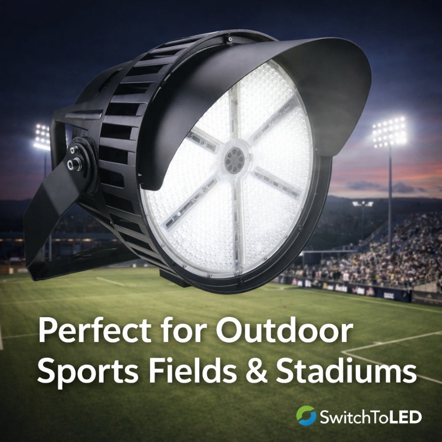 WAWA Lights 1200W LED stadium lighting illuminating a sports field