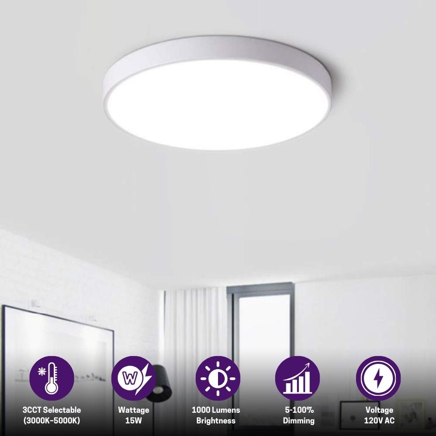 WAWA Lights 7-Inch LED Surface Disk Light, 15W, 1,000 Lumens, 5CCT, Dimmable, Wet Location, ETL