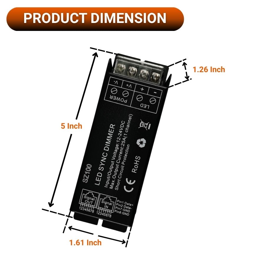 WAWA Lights Sz100 LED sync dimmer product dimension