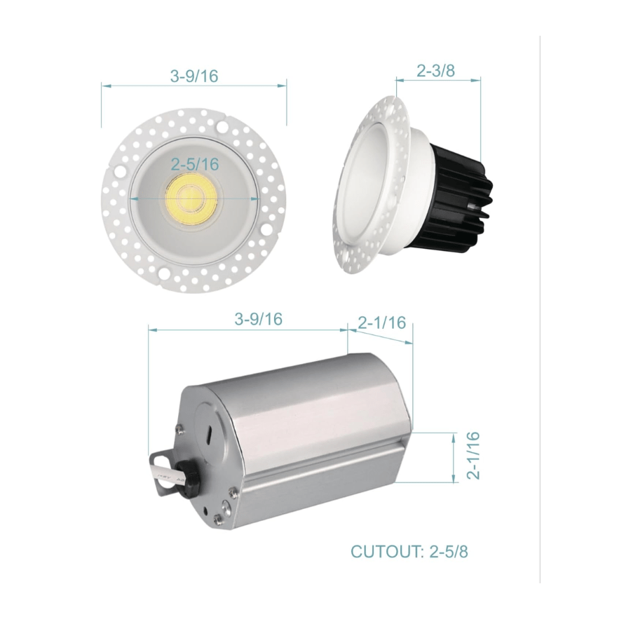WAWA Lights Trimless recessed LED downlights product dimension