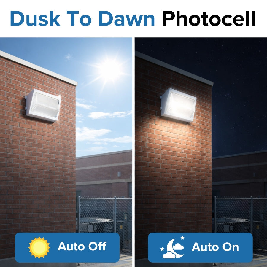 WAWA Lights LED wall pack light with dawn-to-dusk photocell