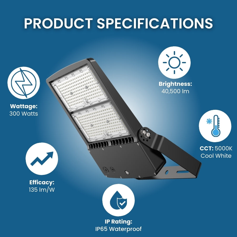 WAWA Lights 300W LED area light specifications 40500 lumens 5000K