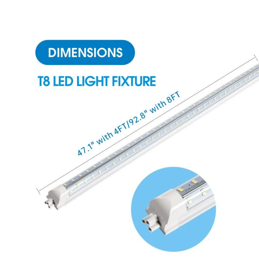 WAWA Lights T8 LED light dimensions 4ft 8ft